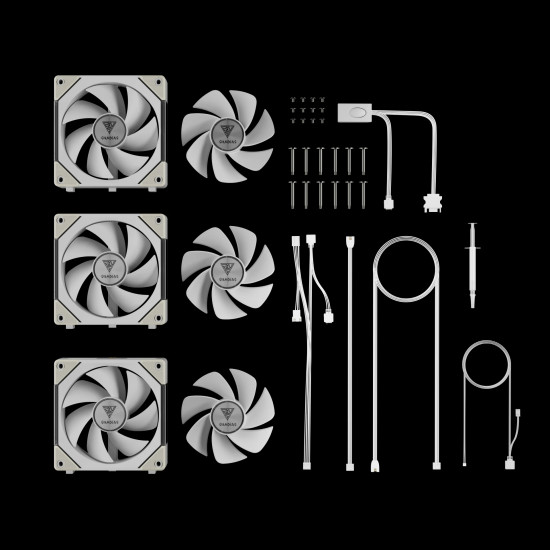 Gamdias Комплект вентилатори Fan Pack 3-in-1 3x120mm - AEOLUS P2-1203 White, Swappable Fan Blades (Reverse Fan Blades Included), Daisy-Chain, Infinity Mirror Gamdias Комплект вентилатори Fan Pack 3-in-1 3x120mm - AEOLUS P2-1203 White, Swappable Fan Blades (Reverse Fan Blades Included), Daisy-Chain, Infinity Mirror