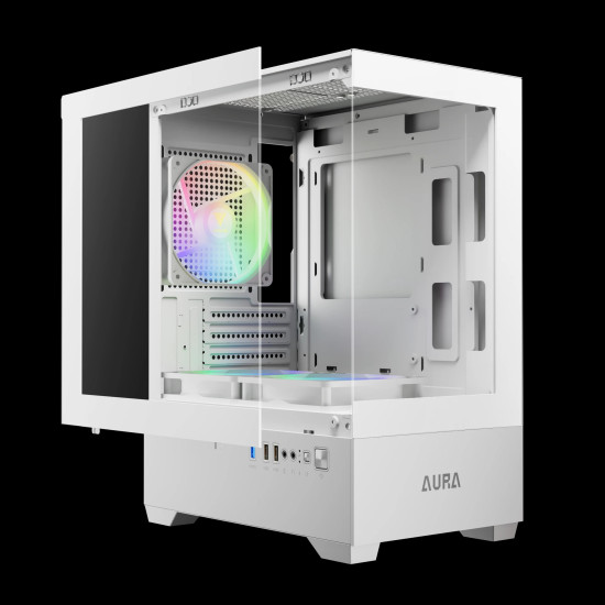 Gamdias кутия Case mATX - AURA GC9M White - 3 x 120 mm A-RGB, Tempered Glass