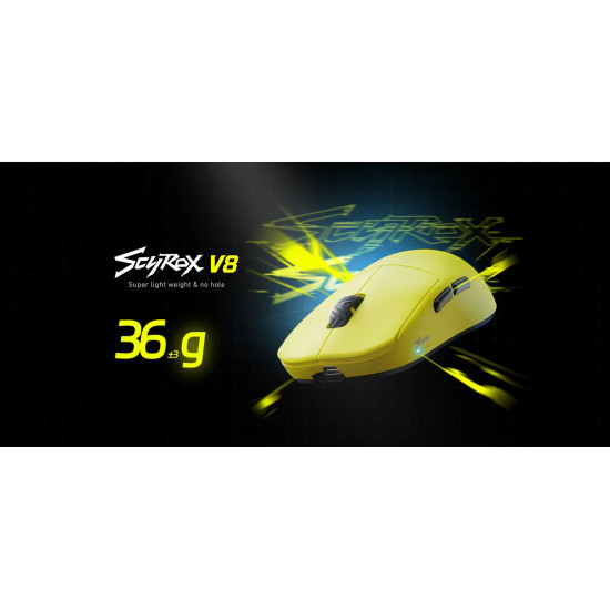Scyrox професионална геймърска мишка V8 Yellow - Wireless Gaming Mouse - 8K Polling Rate Scyrox професионална геймърска мишка V8 Yellow - Wireless Gaming Mouse - 8K Polling Rate
