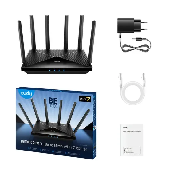 Wireless router Cudy BE6500 2.5Ghz Wi-Fi 7, 1x2.5Gbps WAN port, 4x10/100/1000, 6x5dBi antennas Wireless router Cudy BE6500 2.5Ghz Wi-Fi 7, 1x2.5Gbps WAN port, 4x10/100/1000, 6x5dBi antennas