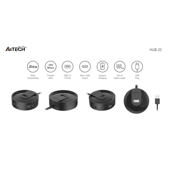 A4tech USB Hub HUB-20, 4 Ports, USB 2.0 A4tech USB Hub HUB-20, 4 Ports, USB 2.0