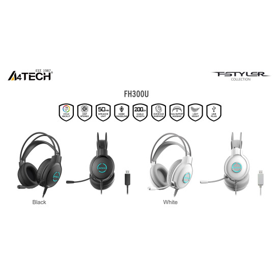 А4tech Fstyler FH300U Headphones with microphone USB, Noise Cancelling, WHITE А4tech Fstyler FH300U Headphones with microphone USB, Noise Cancelling, WHITE