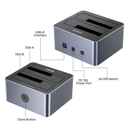 Unitek докинг станция Storage - HDD Dock - 2 BAY - Y-3026GY01-EU Unitek докинг станция Storage - HDD Dock - 2 BAY - Y-3026GY01-EU