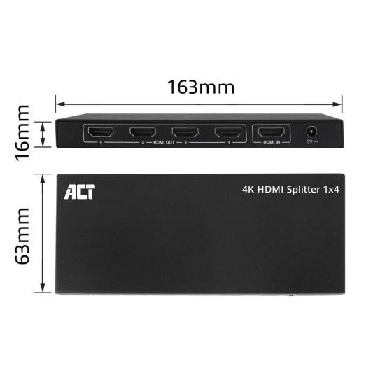 ACT HDMI Splitter AC7832 4K HDMI splitter, 1 input, 4 HDMI outputs ACT HDMI Splitter AC7832 4K HDMI splitter, 1 input, 4 HDMI outputs