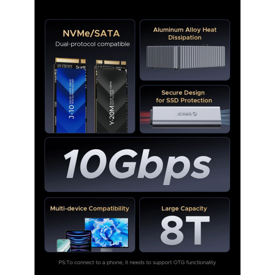 Orico външна кутия за диск/докинг станция Storage - Case/Docking Station - M.2 NVMe/NGFF - IT18C3-GY