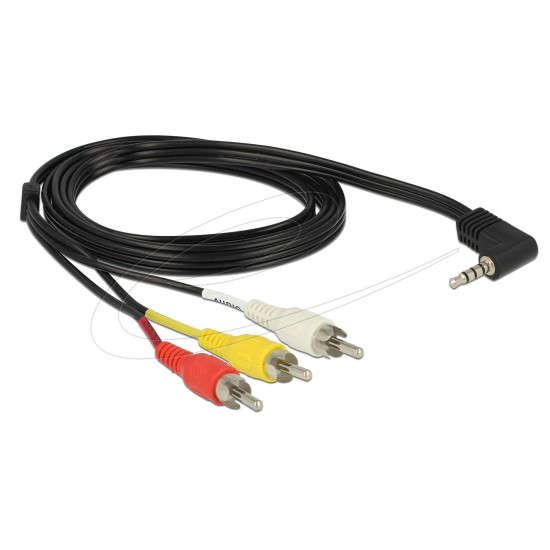 Delock Cable Stereo jack 3.5 mm 4 pin male angled > 3 x RCA male 1.5 m Delock Cable Stereo jack 3.5 mm 4 pin male angled > 3 x RCA male 1.5 m