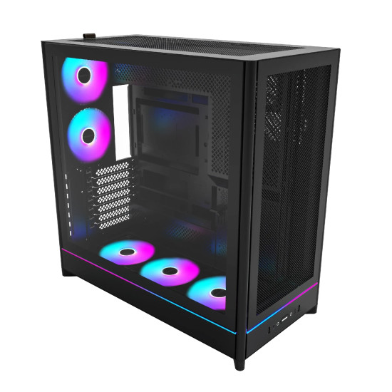 Montech кутия Case ATX - HS01 PRO (W) - 5 x 120 mm ARGB Fans, USB-C, Black