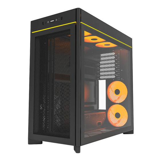 Montech кутия Case ATX - HS01 PRO (W) - 5 x 120 mm ARGB Fans, USB-C, Black
