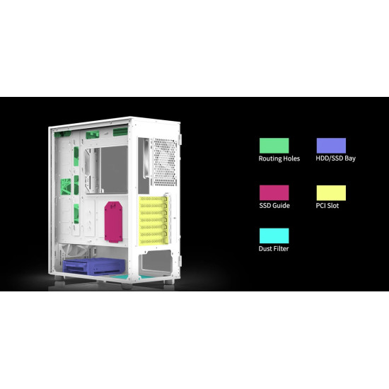 Zalman кутия Case ATX - i3 NEO ARGB White - Mesh, aRGB, Tempered Glass