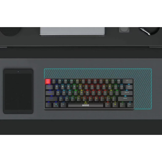 Marvo механична геймърска клавиатура Gaming Mechanical keyboard Saber 61 KG933G White - 61 keys, Red Switches [Linear]