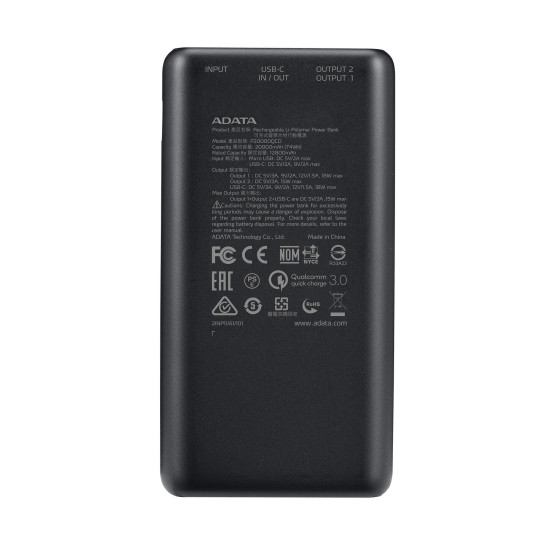 ADATA POWER BANK 20000MAH USB  TYPE-C  BLACK