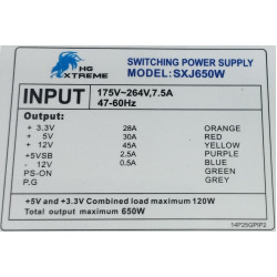 HG_XTREME POWER_SUPPLY 650W EFF_85 PFC_ACTIVE FAN_120MM