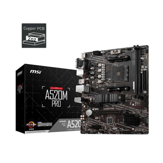 MSI A520 2xDDR4  4xSATA3  RAID HDMI DVI VGA 1xM2 GLAN        1xPCIEx16 2xPCIEx1