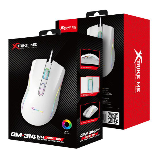 Xtrike ME Геймърска мишка Gaming Mouse GM-314 White - 7200dpi, RGB Xtrike ME Геймърска мишка Gaming Mouse GM-314 White - 7200dpi, RGB