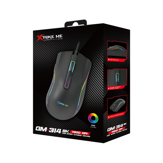 Xtrike ME Геймърска мишка Gaming Mouse GM-314 Black - 7200dpi, RGB Xtrike ME Геймърска мишка Gaming Mouse GM-314 Black - 7200dpi, RGB