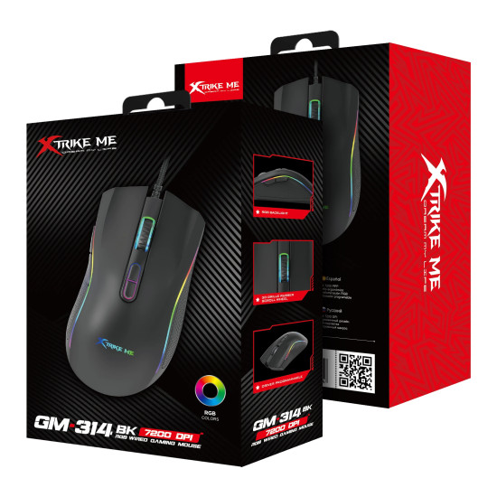 Xtrike ME Геймърска мишка Gaming Mouse GM-314 Black - 7200dpi, RGB Xtrike ME Геймърска мишка Gaming Mouse GM-314 Black - 7200dpi, RGB