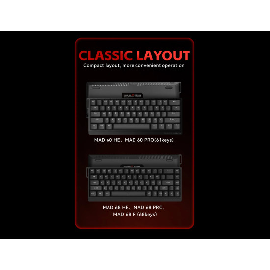 Madlions професионална геймърска механична клавиатура Professional Gaming Mechanical Keyboard MAD 68 PRO - Black, 8K, Sealed Silver Magnetic [Linear]