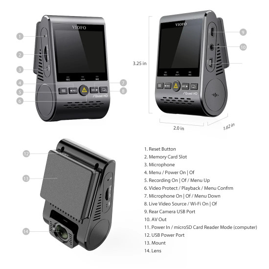 VIOFO Видеорегистратор Dash Cam A129 Plus - GPS, Sony STARVIS, 60 FPS VIOFO Видеорегистратор Dash Cam A129 Plus - GPS, Sony STARVIS, 60 FPS