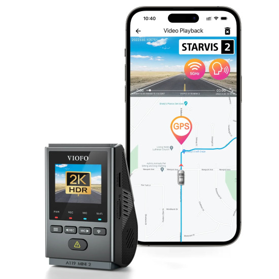 VIOFO Видеорегистратор Dash Cam A119 MINI 2 - GPS Module, 2K HDR, Sony STARVIS 2