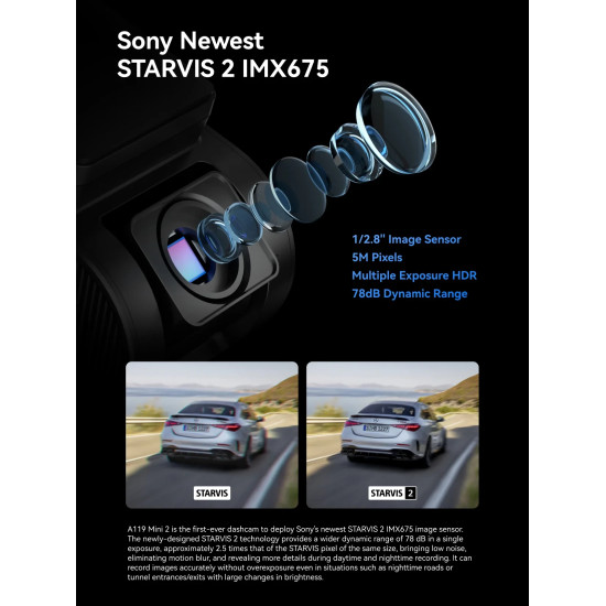 VIOFO Видеорегистратор Dash Cam A119 MINI 2 - GPS Module, 2K HDR, Sony STARVIS 2