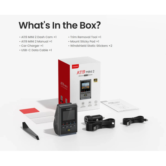 VIOFO Видеорегистратор Dash Cam A119 MINI 2 - GPS Module, 2K HDR, Sony STARVIS 2