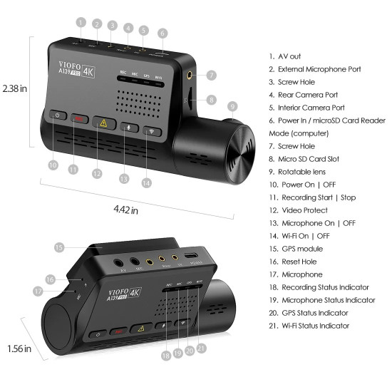 VIOFO Видеорегистратор Dash Cam A139 PRO 3 Channel - 4K UHD, Sony STARVIS 2, GPS VIOFO Видеорегистратор Dash Cam A139 PRO 3 Channel - 4K UHD, Sony STARVIS 2, GPS