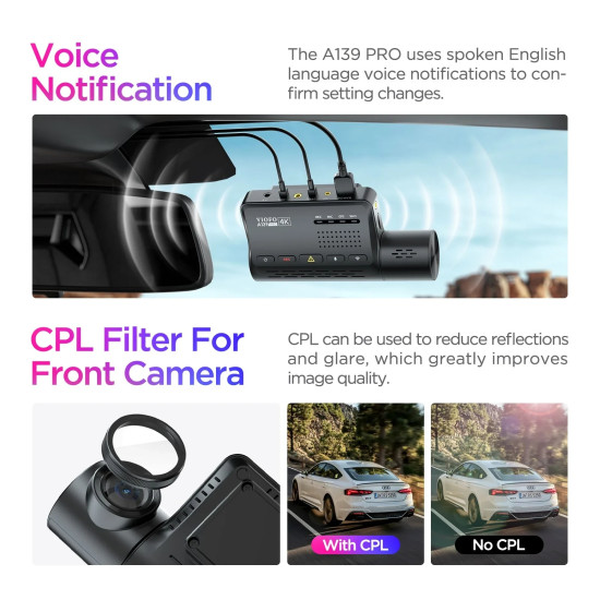 VIOFO Видеорегистратор Dash Cam A139 PRO 3 Channel - 4K UHD, Sony STARVIS 2, GPS VIOFO Видеорегистратор Dash Cam A139 PRO 3 Channel - 4K UHD, Sony STARVIS 2, GPS