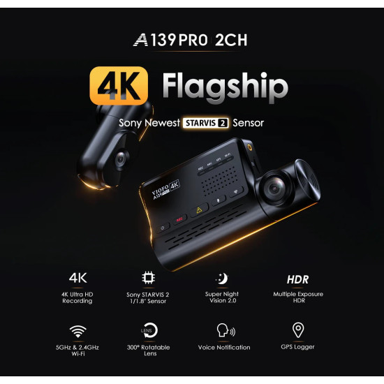VIOFO Видеорегистратор Dash Cam A139 PRO 3 Channel - 4K UHD, Sony STARVIS 2, GPS VIOFO Видеорегистратор Dash Cam A139 PRO 3 Channel - 4K UHD, Sony STARVIS 2, GPS