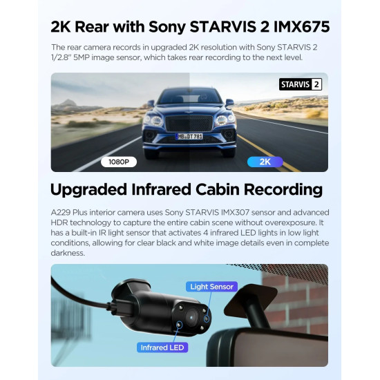 VIOFO Видеорегистратор Dash Cam A229 Plus 3 Channel - 2K, HDR, Sony STARVIS 2, GPS VIOFO Видеорегистратор Dash Cam A229 Plus 3 Channel - 2K, HDR, Sony STARVIS 2, GPS
