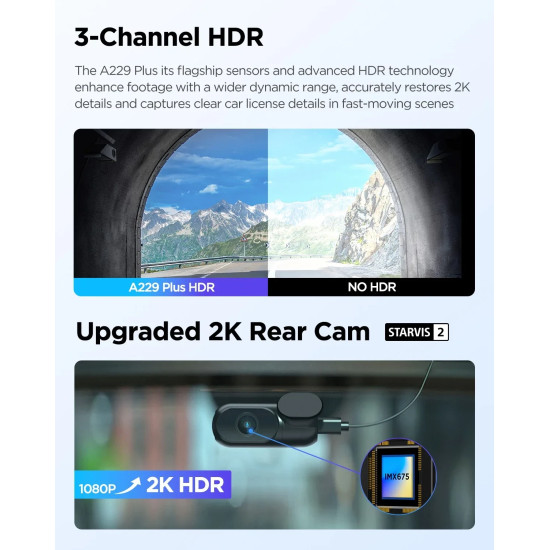 VIOFO Видеорегистратор Dash Cam A229 Plus 3 Channel - 2K, HDR, Sony STARVIS 2, GPS VIOFO Видеорегистратор Dash Cam A229 Plus 3 Channel - 2K, HDR, Sony STARVIS 2, GPS