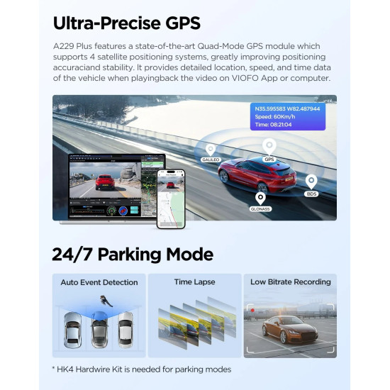 VIOFO Видеорегистратор Dash Cam A229 Plus 3 Channel - 2K, HDR, Sony STARVIS 2, GPS VIOFO Видеорегистратор Dash Cam A229 Plus 3 Channel - 2K, HDR, Sony STARVIS 2, GPS