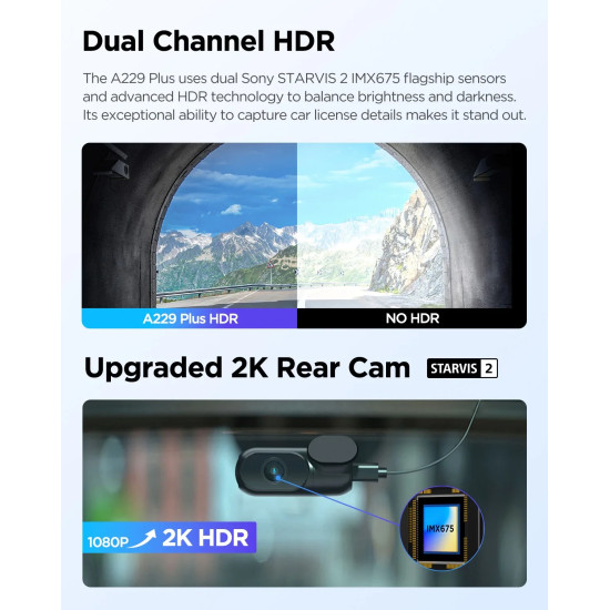 VIOFO Видеорегистратор Dash Cam A229 Plus 2 Channel - 2K, HDR, Sony STARVIS 2, GPS