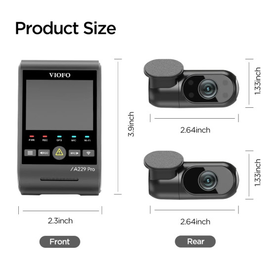 VIOFO Видеорегистратор Dash Cam A229 Pro 3 Channel - 4K, HDR, Dual Sony STARVIS 2, GPS, Bluetooth