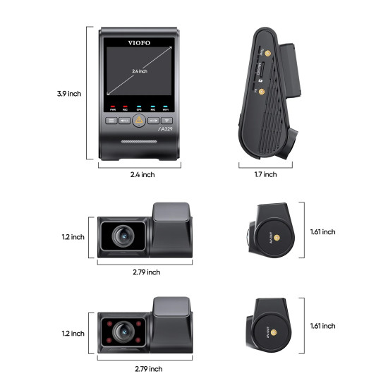 VIOFO Видеорегистратор Dash Cam A329S 3 Channel - 4K, HDR, Triple Sony STARVIS 2, GPS, Bluetooth, FOV Fisheye Cabin