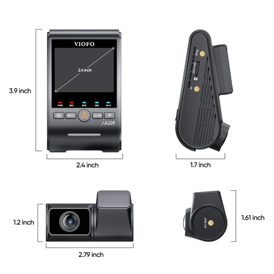 VIOFO Видеорегистратор Dash Cam A329S 2 Channel - 4K, HDR, Dual Sony STARVIS 2, GPS, Bluetooth, Wi-Fi 6