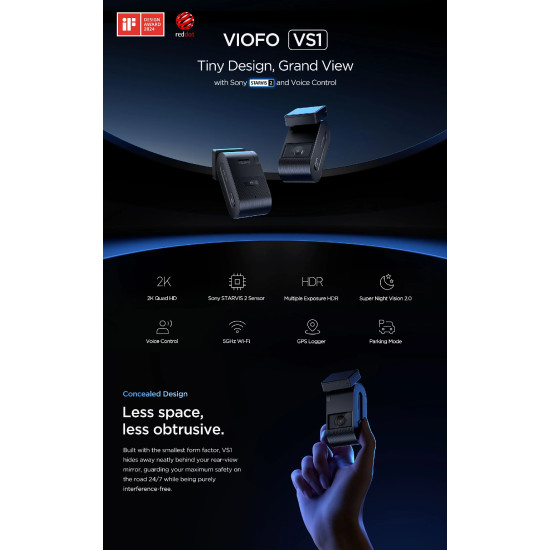 VIOFO Видеорегистратор Dash Cam VS1 - 2K, Sony STARVIS 2, 32GB SD Card Included, GPS, Bluetooth VIOFO Видеорегистратор Dash Cam VS1 - 2K, Sony STARVIS 2, 32GB SD Card Included, GPS, Bluetooth