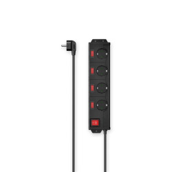 Hama Power Strip, 4-Way, 90°, Individually Switchable, Wall Mounting, 1.4 m, blk.