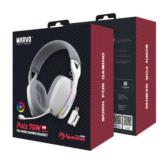 Marvo Геймърски слушалки Gaming Headphones Pulz 70S White - 7.1 RGB - MARVO-HG9086-WH