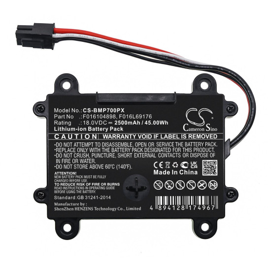 Camera Battery for Lawn Mower  BOSCH 06008B0003, INDEGO 350.400, F016104898 LiIon 18V 2500mAh Cameron Sino