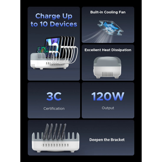 Orico зарядна станция за мобилни устройства Charger Station 220V - 10 x USB 120W white - DUK-10P-EU-WH