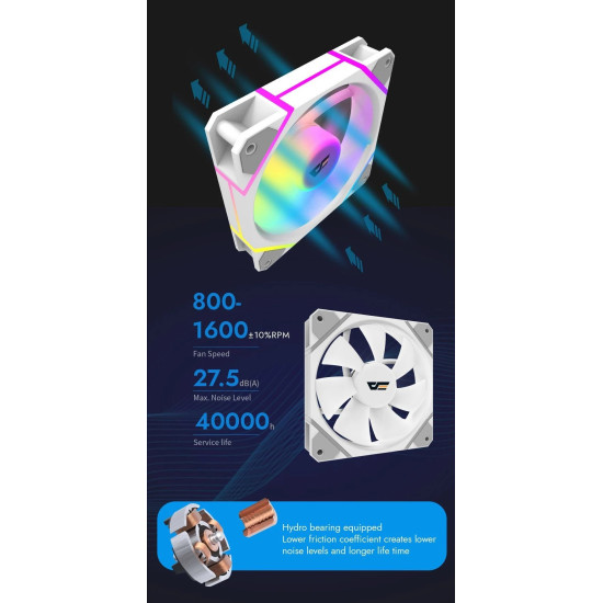 Darkflash вентилатор Fan 120mm DM12 Pro, Reverse, A-RGB White