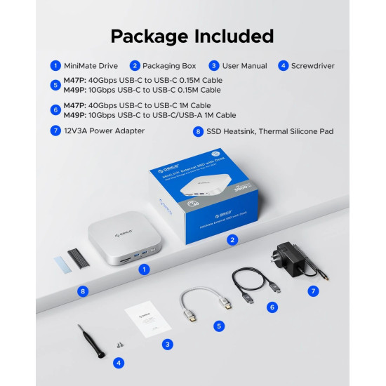 Orico докинг станция SSD Docking station M.2 NVMe - USB4(40Gbps) x 1, USB3.2(10Gbps) x 3, M.2 SSD x 2, SD/TF 4.0 - MiniLink M47P-EU-SV Orico докинг станция SSD Docking station M.2 NVMe - USB4(40Gbps) x 1, USB3.2(10Gbps) x 3, M.2 SSD x 2, SD/TF 4.0 - MiniLink M47P-EU-SV