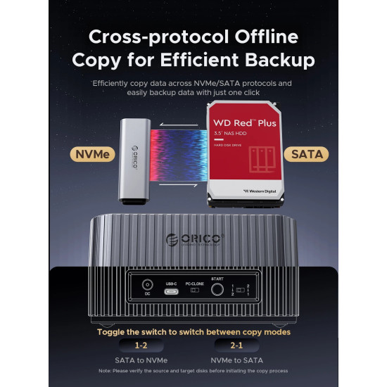 Orico докинг станция Storage - HDD/M.2 Dock - 2 BAY Offline Clone 2.5/3.5/M.2 NVMe USB-C/USB-A - IT28E-C-EU-GY Orico докинг станция Storage - HDD/M.2 Dock - 2 BAY Offline Clone 2.5/3.5/M.2 NVMe USB-C/USB-A - IT28E-C-EU-GY