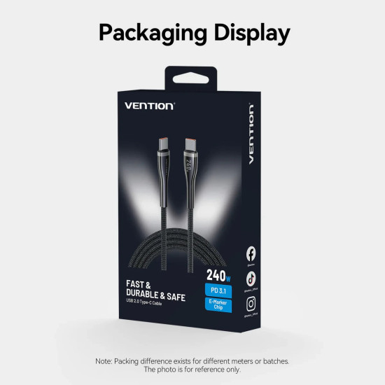 Vention кабел Cable - USB2.0 Type-C to Type-C - 5A Fast Charging, 240W, PD3.1, 1.2m -  CTYBAV Vention кабел Cable - USB2.0 Type-C to Type-C - 5A Fast Charging, 240W, PD3.1, 1.2m -  CTYBAV