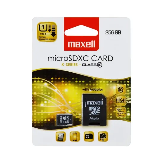 Memory card  Maxell micro SDXC, 256GB read up 80Mb/s, write up 20Mb/s Memory card  Maxell micro SDXC, 256GB read up 80Mb/s, write up 20Mb/s