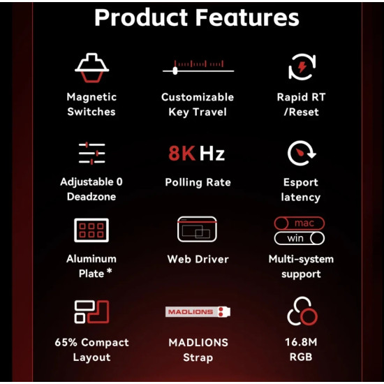 Madlions професионална геймърска механична клавиатура Professional Gaming Mechanical Keyboard MAD 60 HE Flagship V2 - 8K, Magnetic Amber Pro Switches - White Madlions професионална геймърска механична клавиатура Professional Gaming Mechanical Keyboard MAD 60 HE Flagship V2 - 8K, Magnetic Amber Pro Switches - White