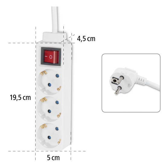 Hama Power Strip, 3-Way, with Switch, 1.4 m, white Hama Power Strip, 3-Way, with Switch, 1.4 m, white