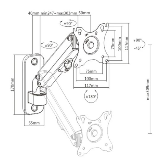 Gembird Стойка за монитор за стена WALL Mount Monitor - MA-WA1-01 Gembird Стойка за монитор за стена WALL Mount Monitor - MA-WA1-01