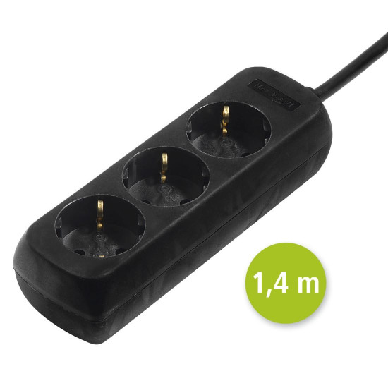 Hama 3-Way Power Strip, with Incr. Touch Protect., 1.4 m, black Hama 3-Way Power Strip, with Incr. Touch Protect., 1.4 m, black