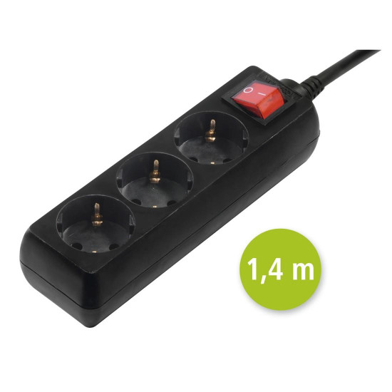 Hama Power Strip, 3-Way, with Switch, 1.4 m, black Hama Power Strip, 3-Way, with Switch, 1.4 m, black
